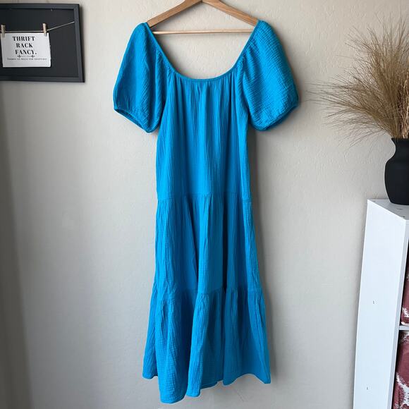 NEW Honorine Pamela Cotton Gauze Blue Short Sleeve Tiered Midi Dress Size Small - Picture 7 of 9